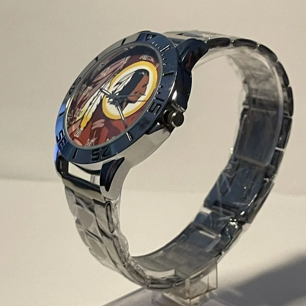 WASHINGTON REDSKINS NFL Team Logo Men's Stainless-Steel Silver Analog Watch NEW